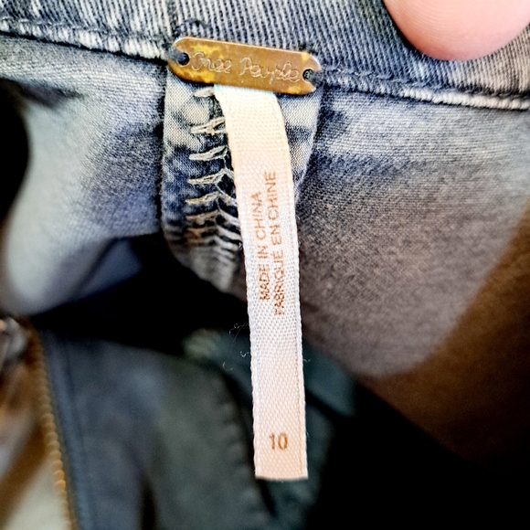 Free People Washed Gray Fitted Moto Racing Denim Jacket - Picture 7 of 9